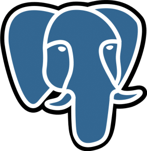 A stylized blue outline drawing of an elephants head, with thick white and black borders. The design is simple and icon-like, commonly used as the logo for PostgreSQL, an open-source database system.